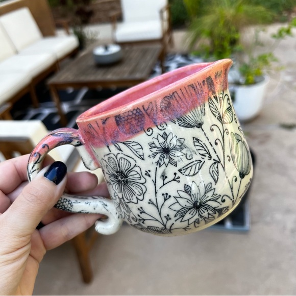 Studio Pottery Floral Pink Dipped Glazed Mini Pitcher Artist Signed - Picture 9 of 9
